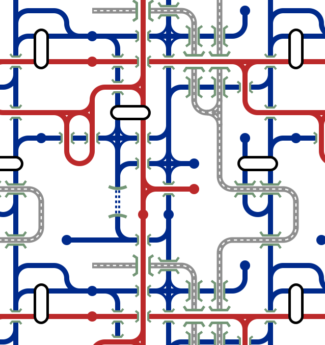 Icons placed in a grid showing rail lines and roads that go past the edge of the image